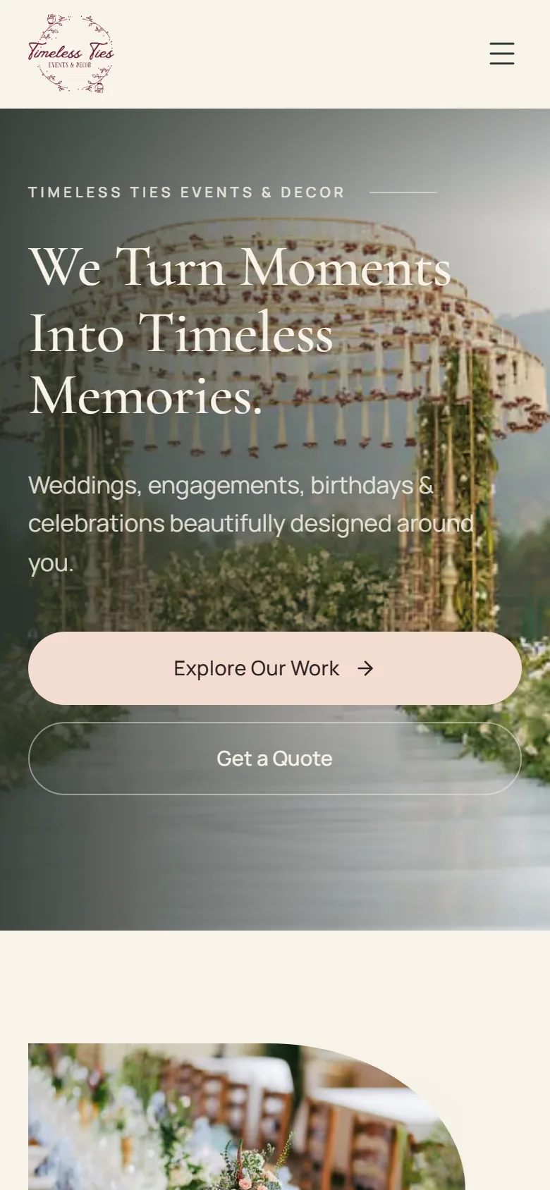 Timeless Ties homepage on a phone